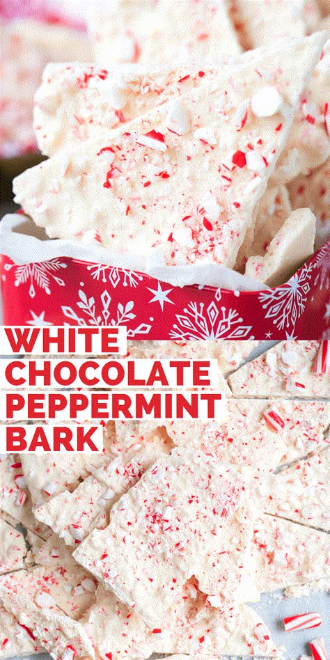 White Chocolate Peppermint Bark is a traditional Christmas dessert that’s made using 2 ingredients! Christmas Bark takes 10 minutes to prep and is one of our favorite no bake Christmas treats! Bark Recipes Easy, Almond Bark Recipes, White Chocolate Peppermint Bark, Traditional Christmas Desserts, Homemade Peppermint Bark, Peppermint Bark Recipes, Christmas Candy Easy, Bake Christmas, Christmas Bark