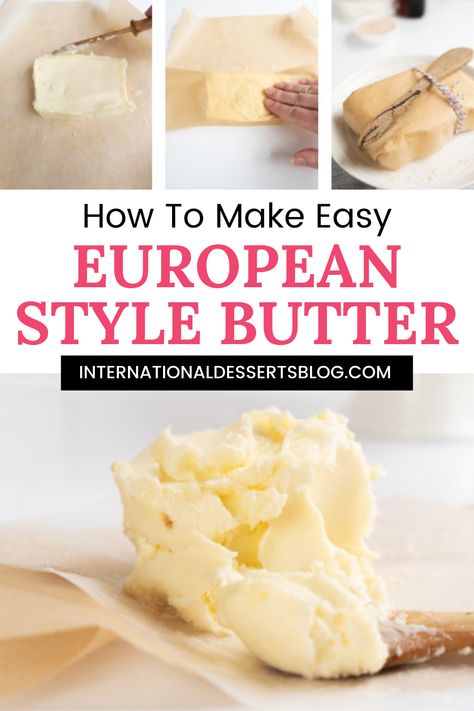 European Cultured Butter is super easy to make and DIY tastes SO much better than anything from the store! This easy recipe shows you how to make homemade butter from heavy cream in a jar. You'll love it! Butter From Heavy Cream, Cheese Recipes Homemade, Flavored Butter Recipes, Butter Recipes Homemade, Diy Butter, Cheese Making Recipes, European Butter, Cultured Butter, International Desserts