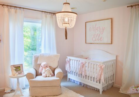 Baby girl nursery Pink Bunny Nursery Girl Rooms, Pink Themed Nursery, Pink And White Gingham Nursery, Pink Nursery Accessories, Powder Pink Nursery, Girly Pink Nursery, Baby Girl Nursery Bunny Theme, Love Shack Fancy Inspired Nursery, Classic Pink Nursery