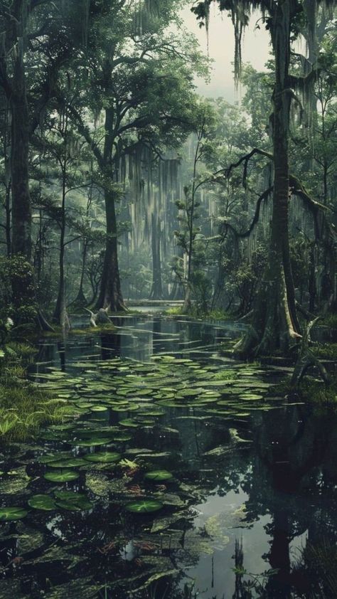 Gloomy Forest, Boho Art Drawings, Mystical Forest, Fantasy Forest, Cypress Trees, Fantasy Places, Beautiful Landscape Wallpaper, Beautiful Fantasy Art, Background Pictures