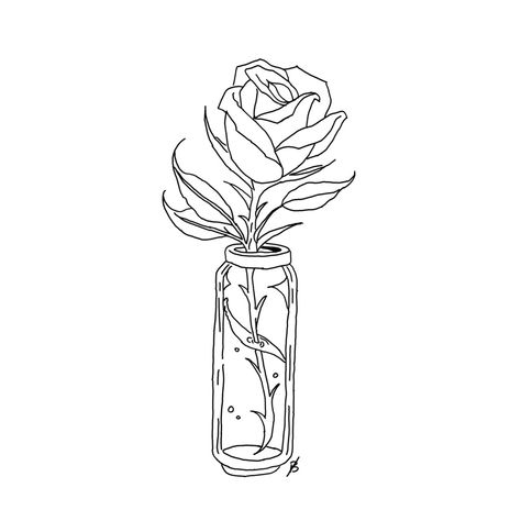 Rose In Jar Drawing, Skeleton Hand Holding Rose, Mason Jar Tattoo, Barbie Store, Stencil Drawing, Rose Line Art, Free Adult Coloring Printables, Rose Sketch, Bottle Drawing