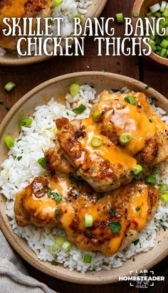 Skillet Bang Bang Chicken Thighs are seasoned boneless, skinless chicken thighs cooked to juicy perfection in a skillet, and then coated in a creamy, slightly spicy homemade Bang Bang sauce. And, this main course can be on the table in less than 30 minutes! It’s such a simple recipe but packed full of flavor. Dinner Recipes Flavorful, Skillet Bang Bang Chicken Thighs, Delicious Chicken Thigh Recipes, None In Chicken Thigh Recipes, Cheap Chicken Thigh Recipes, Best Chicken Thighs Recipe, Chicken Bang Bang Recipe, Quick Chicken Thigh Dinner, Easy Healthy Chicken Thigh Recipes