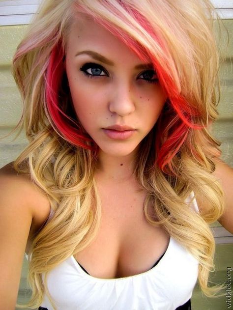 Pink, Blonde Hair, Highlights, Hair, A Woman, Blonde, Red