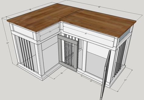 Dog Crate Bedroom, Indoor Dog Kennel Ideas For Large Dogs, Large Dog Kennel Ideas Indoor, Corner Kennel Furniture, Corner Dog Kennel, Triple Dog Kennel Furniture Plans, Corner Dog Crate, Wooden Kennel, Dog Crate Ideas