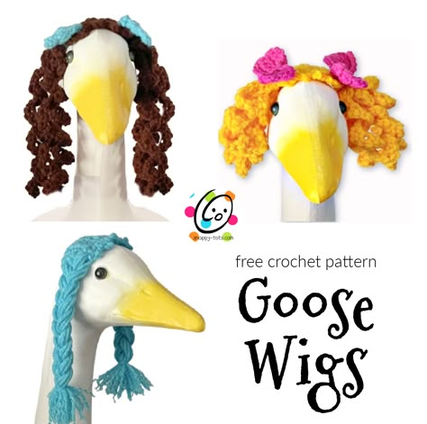 Free Pattern: Goose Wigs Cement Goose Clothes Patterns, Porch Geese, Porch Goose Clothes, Lawn Goose Clothes, Goose Costume, Garden Goose, Duck Clothes, Concrete Goose, Goose Crochet