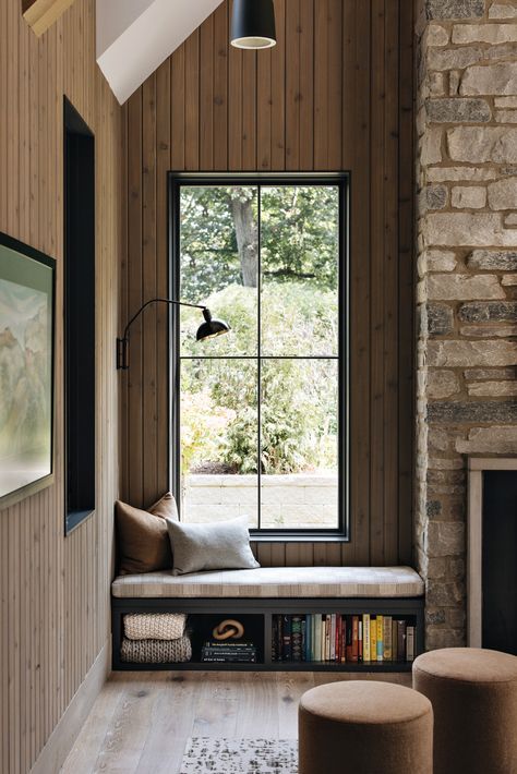 Four Seasons Room, Up House, Luxe Interiors, Built In Bench, Modern Cabin, Decoration Inspiration, Window Seat, Barn House, Reading Nook