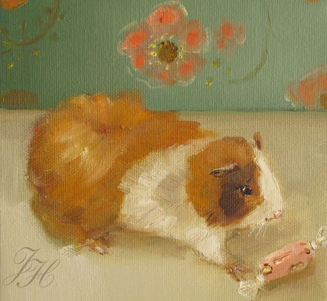 "Mr. Pickles, The Guinea Pig At Black Walnut Manor, Disappeared For Eleven Days, Surviving on French Nougat." by Janet Hill French Nougat, Mr Pickles, Pig Painting, Janet Hill, Indoor Herb, Canadian Painters, Pig Art, Cute Guinea Pigs, Wild Animal