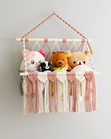 Stuff Animal Hammock, Macrame Kids Room, Macrame For Kids, Macrame Bedroom, Diy Macrame Plant Hanger Pattern, Animal Hammock, Stuffed Animal Hammock, Crochet Store, Macrame Baby