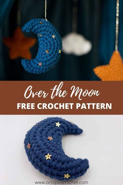 Moon Crochet Pattern, Herringbone Crochet, Crochet Moon, Moon Crochet, Crochet Studio, Moon Ornament, Crochet Garland, Crochet Sweaters, Pola Amigurumi