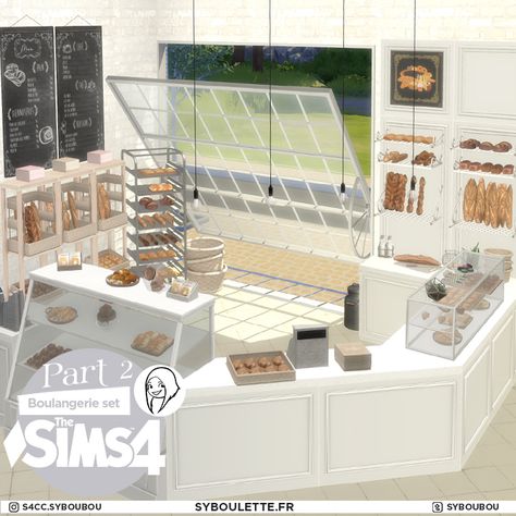 Sims 4 Bakery Mod, Sims 4 Bakery Ideas, Sim4 Build Cc, Sims 4 Cc Bakery Display, Ts4 Cafe Cc, Sims 4 Aesthetic Cc Furniture Kitchen, Sims 4 Bakery Cc Patreon, Sims 4 Functional Bakery Cc, Ts4 Bakery Cc