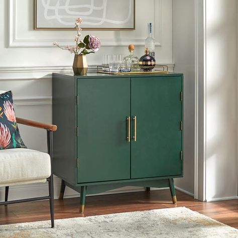 Lifestorey Killian Bar Cabinet - On Sale - Bed Bath & Beyond - 29352786 Wine Glass Storage, Inside Doors, Green Bar, Home Bars, Cabinet Dimensions, Cabinet Bed, Transitional Modern, Online Furniture Shopping, Glass Storage