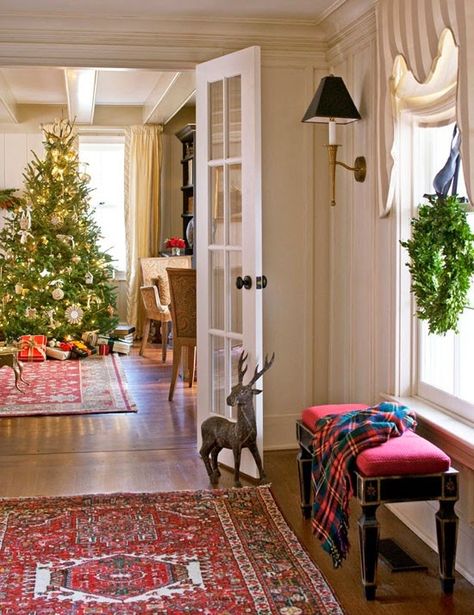 A Tartan Christmas Adventure Christmas Tree In Hallway, Organized Entryway, Traditional Decorating, England Christmas, Jenny Steffens Hobick, Tartan Christmas, Southern Homes, Christmas House, Cozy Christmas