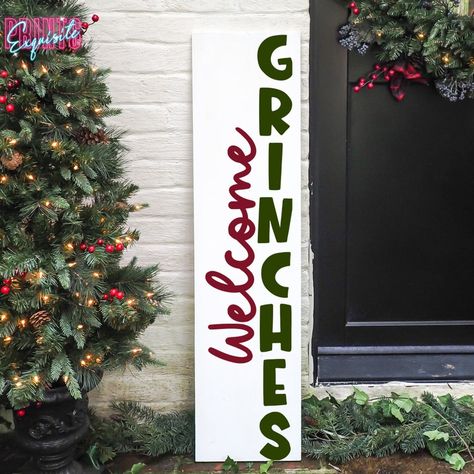 Porch Signs Christmas, Grinch Porch, Porch Stencil, Grinch Sign, Porch Welcome Sign, Christmas Stencils, Christmas Signs Wood, Sign Stencils, Christmas Porch