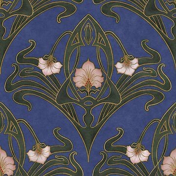 Art Nouveau Bluebell, Art Nouveau Blue, Art Nouveau Textiles, Art Nouveau Motifs, Art Nouveau Fabric, Art Nouveau Background, Art Nouveau Motif, Modern Art Nouveau, Art Nouveau Style