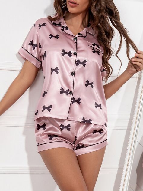 Ladies Pajamas Pyjama Sets, Night Wear For Women Sleep Shorts, Night Suit Shorts, Night Wear For Women Sleep, Satin Night Suits, Women Pjs, Sleeping Outfits, Short Night Dress, Night Suit For Women