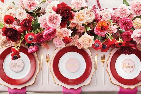 Blush Table Setting, Valentines Theme Wedding, Pink Tablescape, Valentine Tablescape, Pink Wedding Decorations, Red Blush, Valentine Theme, Pink Themes, Valentine Wedding