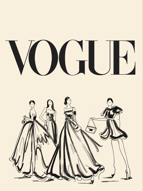 Inspired by Vogue Vogue Painting Ideas, Vintage Vogue Illustration, Vogue Graphic Design, Vogue Aesthetic Vintage, Classic Bathroom Floor Tile, Vintage Vogue Aesthetic, Vogue Painting, Vogue Black And White, Didot Font