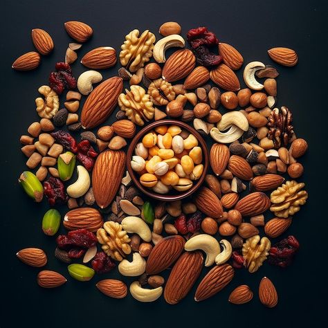 Photo nutty delight topview organic nuts... | Premium Photo #Freepik #photo Nuts And Dry Fruits, Mixed Nuts Aesthetic, Nuts Picture, Dry Fruits Photography, Nuts Aesthetic, Food Groups For Kids, Nut Photography, Nuts Photography, Cupcake Recipes Uk