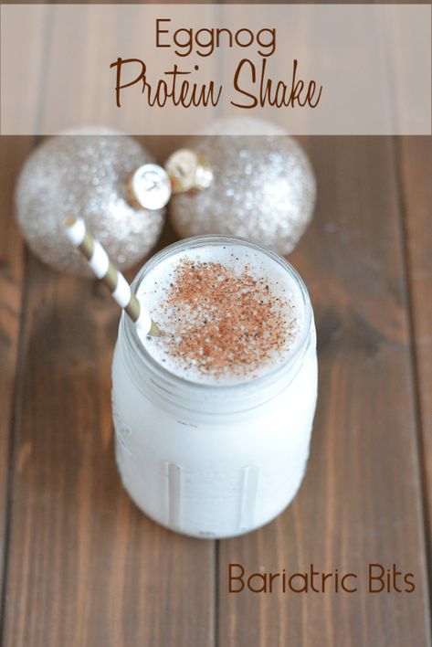 Celebrate the holiday's with a low sugar eggnog protein shake that will remind you of the classic holiday drink without the sugar, fat, and calories. Best yet, you will be helping to meet your protein need for the day! #bariatric #lowsugar #weightloss #weightlosssurgery via @BariatricBits Bariatric Bits, Eggnog Protein Shake, Bariatric Protein Shakes, Sleeve Meals, Premier Protein Shake, Bariatric Recipes Sleeve, Soft Diet, Pancakes Protein, Green Shakes