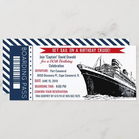 Cruise Ship Party, Cruise Theme, Nautical Invitations, Boarding Pass Invitation, Nautical Birthday Party, Bachelorette Cruise, Cruise Party, Halloween Birthday Invitations, 21st Birthday Invitations