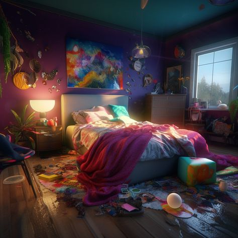 Surrealism Bedroom, Surreal Bedroom, Surreal Room, Space Surrealism, Jungle Bedroom, Inspired Bedroom, Flower Bedroom, Teen Bedroom, Art Of Living