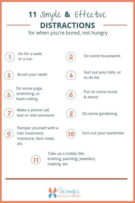 Download this list of simple distractions you can use to break bad eating habits. #healthyhabits #wendyswaytohealth Distractions From Eating, Bad Habits To Break List, How To Break Habits, Healthy Living Habits, What To Eat To Break Your Fast, How To Distract Yourself From Eating, Eating Distractions, Healthy Distractions, Distraction Techniques