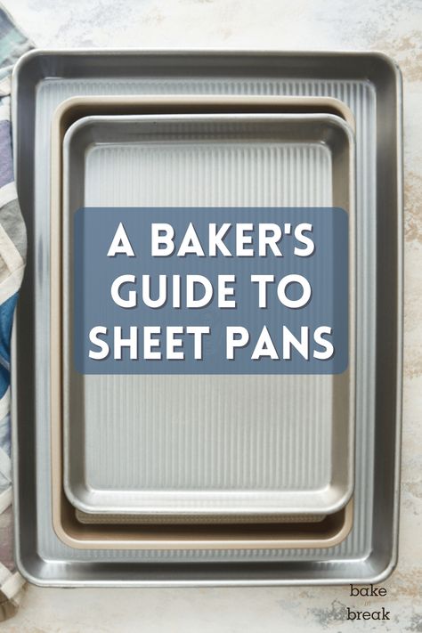 Learn all about sheet pans, cookie sheets, and jelly roll pans in this simple guide for home bakers. Baking Pan Sizes, Half Sheet Cake, Pan Cookies, Commercial Ovens, Sheet Pans, Baking Equipment, Cookie Sheets, Jelly Roll Pan, Pan Sizes