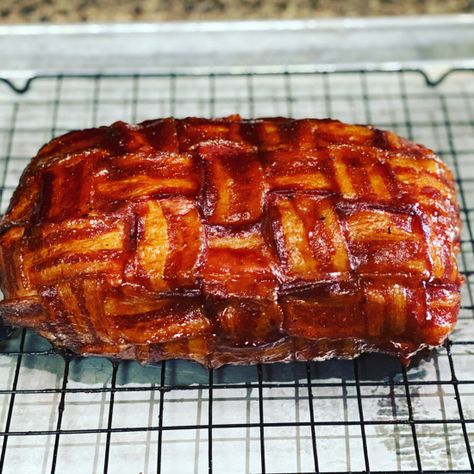 Bacon Wrapped Smoked Meatloaf | YumGoggle | Bloglovin’ Glazed Meatloaf, Smoked Meatloaf Recipe, Smoked Honey, Bacon Weave, Bacon Meatloaf, Bacon Wrapped Meatloaf, Smoked Meatloaf, Honey Bourbon, Pellet Grill Recipes