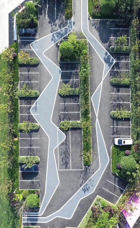 Parking Lot Design Architecture, Parking Landscape, Green Parking, Parking Lot Design, Car Park Design, Parking Plan, Parking Lot Architecture, Landscape And Urbanism Architecture, Plaza Design