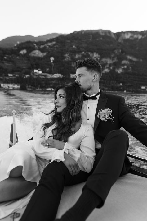 Lake Como Boat Wedding, Sicily Engagement Photos, Lake Como Engagement Photoshoot, Engagement Photos Italian, Italian Couple Photoshoot, Iluvsarahii Engagement Photos, Lake Como Engagement Shoot, Lake Boat Engagement Photos, Yacht Wedding Photos