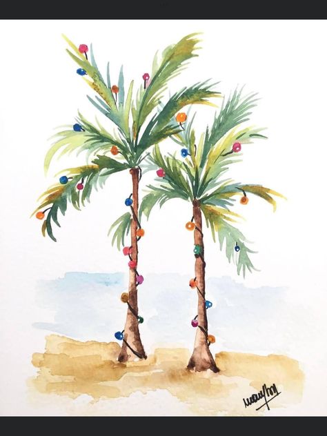 Palm Tree Christmas Cards, Palm Tree Christmas, Tree Christmas Cards, Palm Tree Illustration, Beach Christmas Card, Christmas Palm Tree, Painted Christmas Cards, Aussie Christmas, Florida Christmas