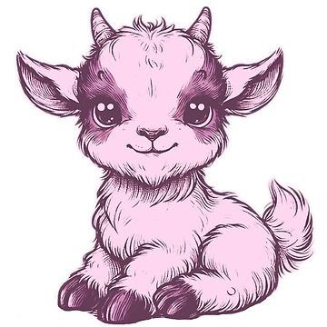 Goat Art Cute, Goat Drawings Cute, Cartoon Goat Tattoo, Cute Goat Drawing Kawaii, Goat Cartoon Drawing, Cute Goat Art, Goat Face Illustration, Goat Illustration, Cute Goat