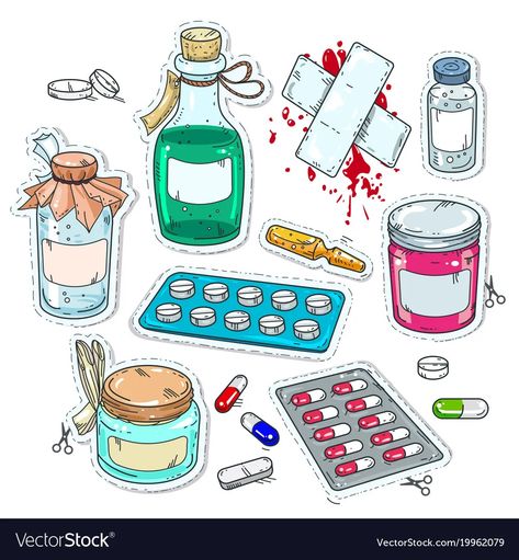 Comic style icons of medical drugs bottles vector image Pharmacy Art, Hair Vector, Medicine Bottles, Comic Style, Drawing Set, Seamless Pattern Vector, Comic Styles, Printable Stickers, Free Vector Images