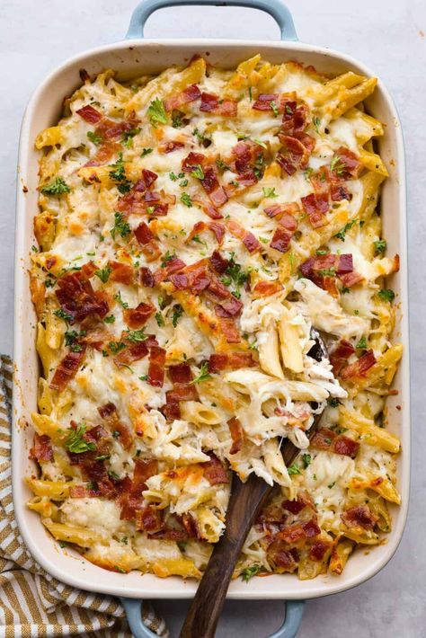 Chicken Bacon Ranch Bake, Pasta Bacon, Bacon Ranch Casserole, Bacon Dinner, Ranch Casserole, Bacon Casserole, Ranch Sauce, Chicken Bacon Ranch Pasta, Chicken Bacon Ranch Casserole