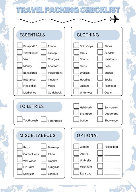 Planning a trip? This ultimate travel packing checklist ensures you never leave anything behind! From travel essentials and must-have clothing items to toiletries, gadgets, and important documents, this checklist covers everything you need for a stress-free vacation. Whether you're headed on a weekend getaway, international trip, or a beach vacation, use this packing guide to stay organized and prepared."

#Travel
#PackingChecklist
#TravelEssentials
#PackingGuide
#vacation
#organized
#musthaves Planning A Trip Checklist, Checklist Before Vacation, Travel Shopping List, Things To Pack On A Trip, Packing Lists For Travel, Travel Preparation Checklist, What To Pack For A 5 Day Trip, Traveling List Packing, Flying Checklist