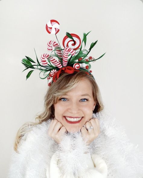 Candy Cane Headband Diy, Candy Cane Headband, Christmas Headbands Women, Diy Christmas Hats, Geek Outfit, Christmas Shooting, Holiday Headpiece, Christmas Headdress, Christmas Sweater For Women