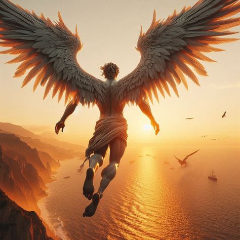 🌞 Embark on a journey through Greek mythology with the captivating tale of Icarus! 🕊️ Discover the risks of unchecked ambition and the power of humility. 🌊 🔗 https://sirioti.com/blogs/greek-symbols-meaning/icarus-and-daedalus-the-flight-fall-aftermath-and-symbolism#symbolism #Icarus #GreekMythology #hubris #icarusfalls #icarus Icarus Reaching For The Sun, Icarus And The Sun, Icarus Aesthetic, Icarus Greek Mythology, Daedalus And Icarus, God Aesthetic, Greek Symbol, Ancient Greek Sculpture, Greek Myth