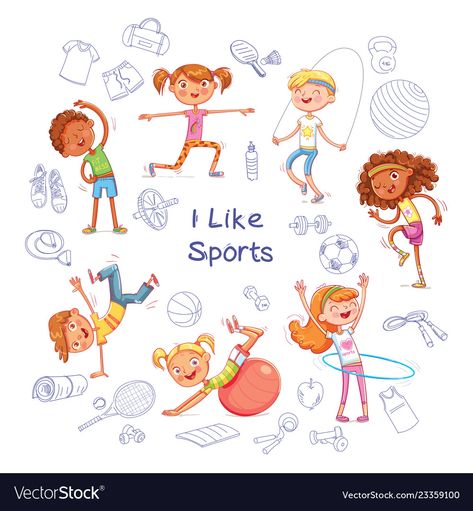 Sports Day Poster, Sports Illustrations Art, Sports Cartoon, Daily Routine Activities, Sports Vector, Sports Drawings, Sports Items, Funny Cartoon Characters, Kids Background