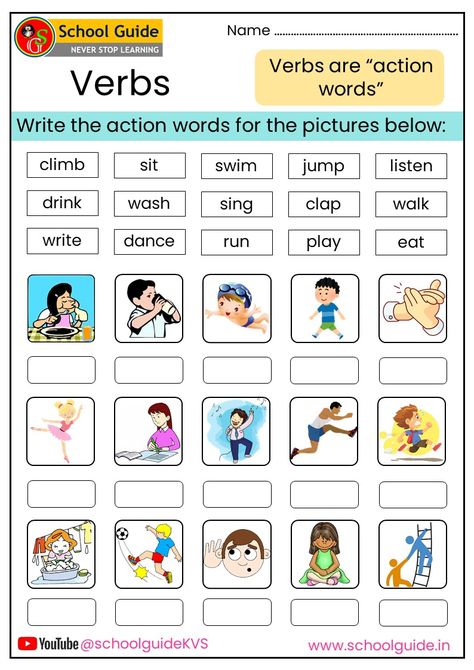 Verbs Worksheets Verbs Activities For Kids, Action Verbs For Kids, Action Words Worksheet, Action Verbs Activities, Verb Lesson, Verb Grammar, Letter Writing For Kids, Action Verbs Worksheet, Verbs For Kids