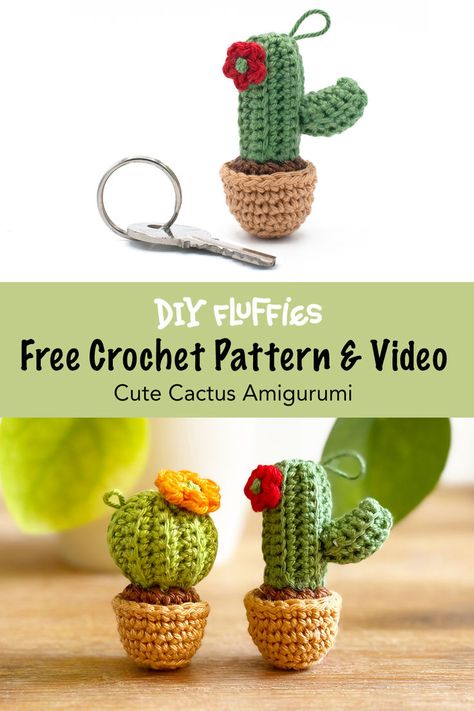 Amigurumi Free patterns and step-by-step crochet tutorials. You can find this cute cactus amigurumi crochet pattern on www.mariskavos.nl, great for beginners. Learn how to crochet Amigurumi with the DIY fluffies Patterns and video's. Cactus Keychain, Mini Cactus, Step By Step Crochet, Keychain Gift, Amigurumi Free, Amigurumi Free Pattern, Learn To Crochet, Crochet Tutorial, Easy Crochet