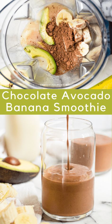 Homemade Smoothies Recipes, Avocado Banana Smoothie, Chocolate Smoothie Recipes, Chocolate Banana Smoothie, Homemade Smoothies, Chocolate Avocado, Banana Smoothie Recipe, Avocado Chocolate, Avocado Banana