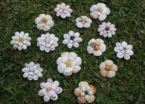 Shell Garden Decorations, Shell Animals Diy, Small Sea Shell Crafts, Sheshell Crafts, Sea Shell Garden Ideas, Seashell Flower Arrangements, Diy Shell Projects, Seashell Garden Ideas, Sea Shell Flowers Diy Seashell Crafts