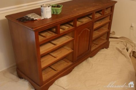 Dresser Turned Buffet, Dresser To Buffet, Dresser Turned, Buffet Makeover, Painting Oak Cabinets, Dresser Redo, Diy Dresser Makeover, Large Dresser, Dining Room Hutch