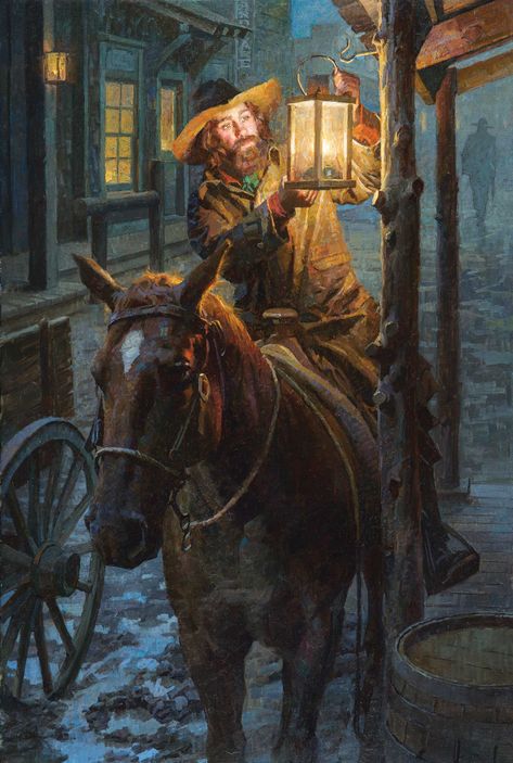 Lamplighter of Abilene, oil on canvas, 30 x 20” Morgan Weistling, Cowboy Artwork, Jackson Hole Art, Cowboy Artists, Western Artwork, Western Paintings, Representational Art, Western Artist, West Art