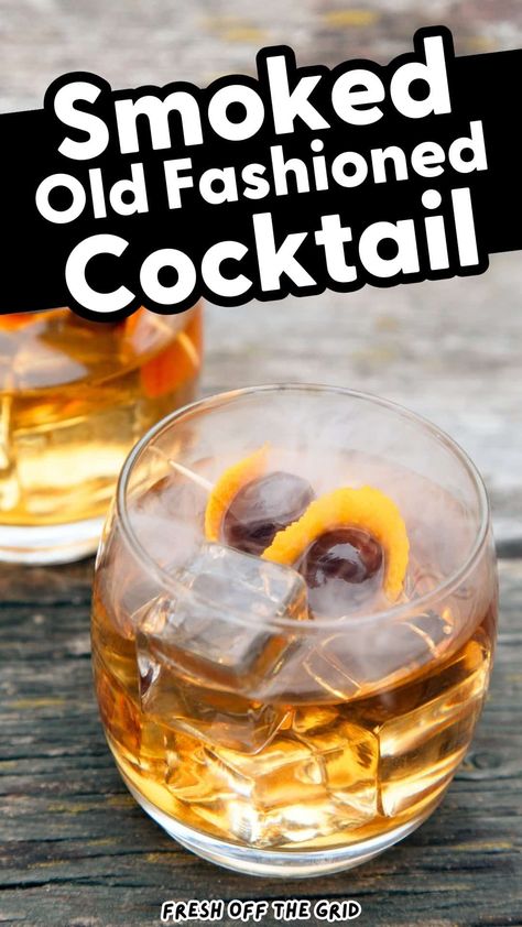 This Smoked Old Fashioned feels sophisticated, but it’s actually deceptively simple to make! The smoke, which lingers as you sip, lends an unmistakably woodsy note that pairs perfectly with the sultry-sweet flavors of bourbon and orange. Whether you’re looking for the perfect camping cocktail or just enjoying a quiet night at home, it just doesn’t get any more cool than a Smoked Old Fashioned! Smoked Whiskey Drinks, Smoked Maple Old Fashioned, S'mores Old Fashioned, Smoked Drinks Recipe, Smoked Old Fashioned Recipes Cocktail, Smoked Cocktails Drink Recipes, Smokey Old Fashioned Cocktail, Easy Old Fashioned Cocktail, Smoked Old Fashioned Cocktail