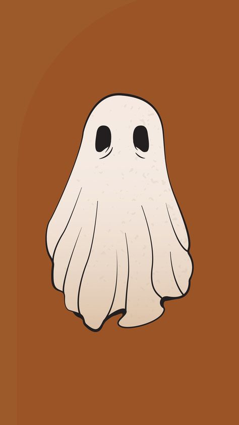 Orange background with a white gradient ghost with big eyes and eyes bags hovering in the center of the image Christmas Ghost Art, Mini Ghost Drawing, Aesthetic Ghost Drawing, Ghost Icon Aesthetic, Ghost Aesthetic Cartoon, Ghost Illustration Cute, Ghost Cartoon Drawing, Sheet Ghost Art, Cartoon Ghost Drawing