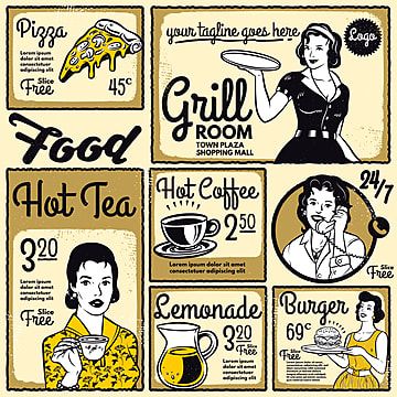 Retro Template, Menu Design Layout, Gourmet Catering, Diner Menu, Coffee Maker Machine, Food Promotion, Fast Food Menu, Retro Cafe, Vintage Menu