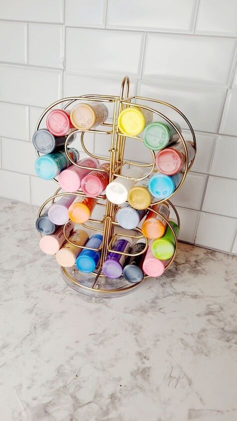 🎨DIY PAINT ORGANIZER  IDEA 🎨 Paint Holder Diy, Diy Paint Organizer, Make Your Own Paint, Paint Organizer, Paint Holder, Metallic Gold Spray Paint, Pottery Barn Style, Paint Organization, Getting Rid Of Mice