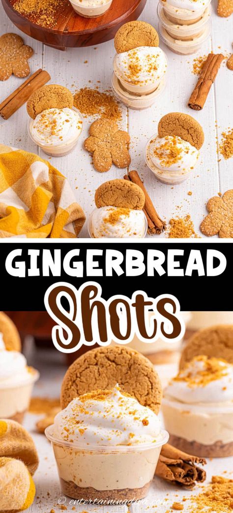 Gingerbread Shots Holiday Pudding Shots, Rum Chata Pudding Shots, Christmas Pudding Shots, Holiday Pudding, Chocolate Pudding Shots, Christmas Lights Diy, Cookie Pudding, Rum Chata, Jello Pudding Shots