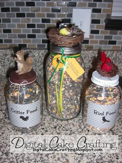 So cute for bird-lovers - Bird Seed Gift Jar Squirrel Gift, Food Jars, Gift Jar, Cake Craft, Mason Jar Gifts, Ball Jars, Cork Crafts, Bird Food, Food Jar